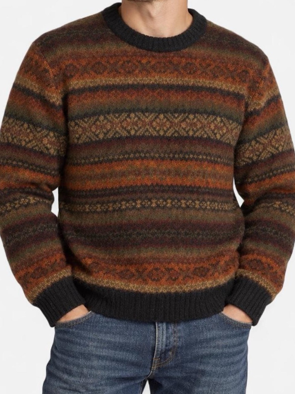 Eddie Bauer Vintage 90s Fair Isle Crewneck Grandpa Earth Tone Sweater 100% Wool